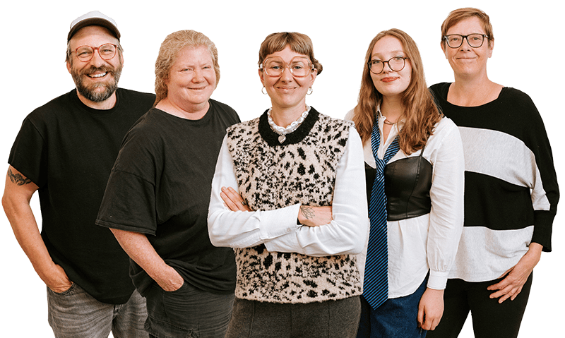 Die Festangestellten MitarbeiterInnen vom miraculum (Finja Trebesch, Elke Weerda, Katja Braasch, Daniel Theilen und Alea Abels)